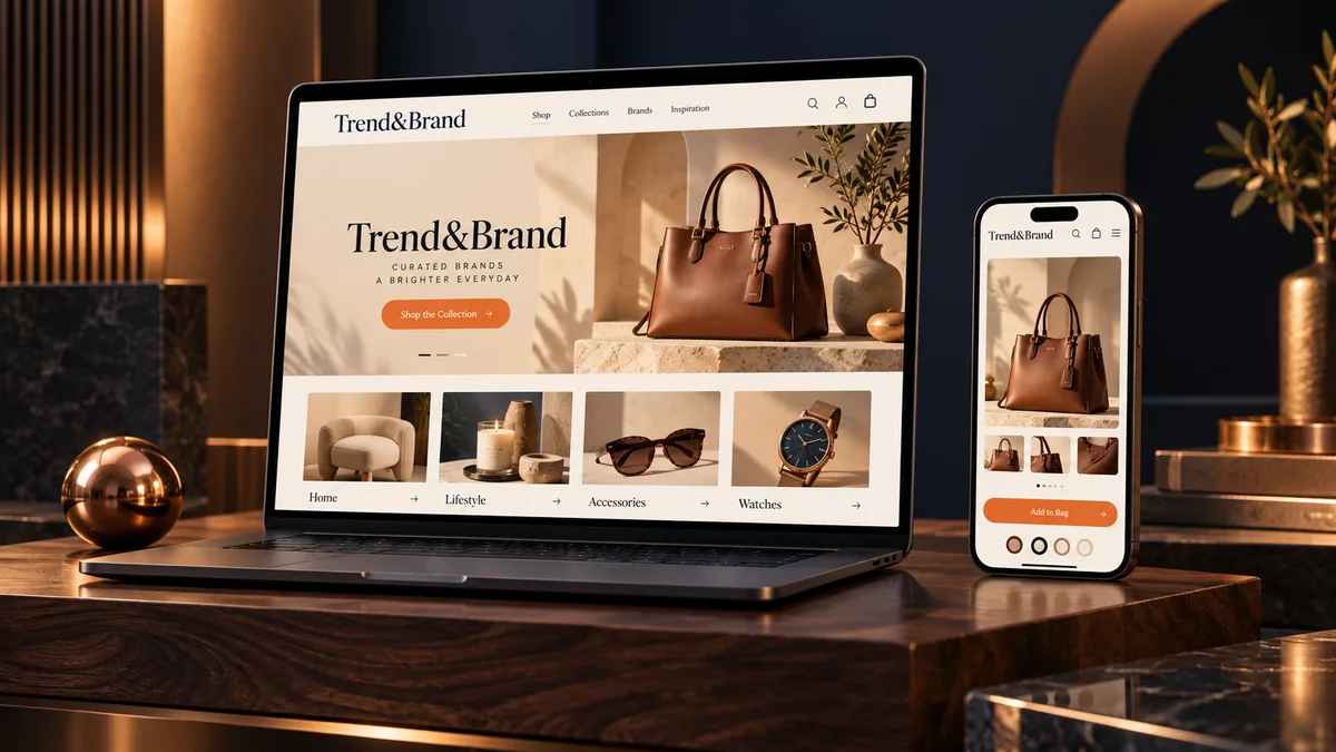 Concept artwork of the Trend&Brand shopping experience on laptop and mobile